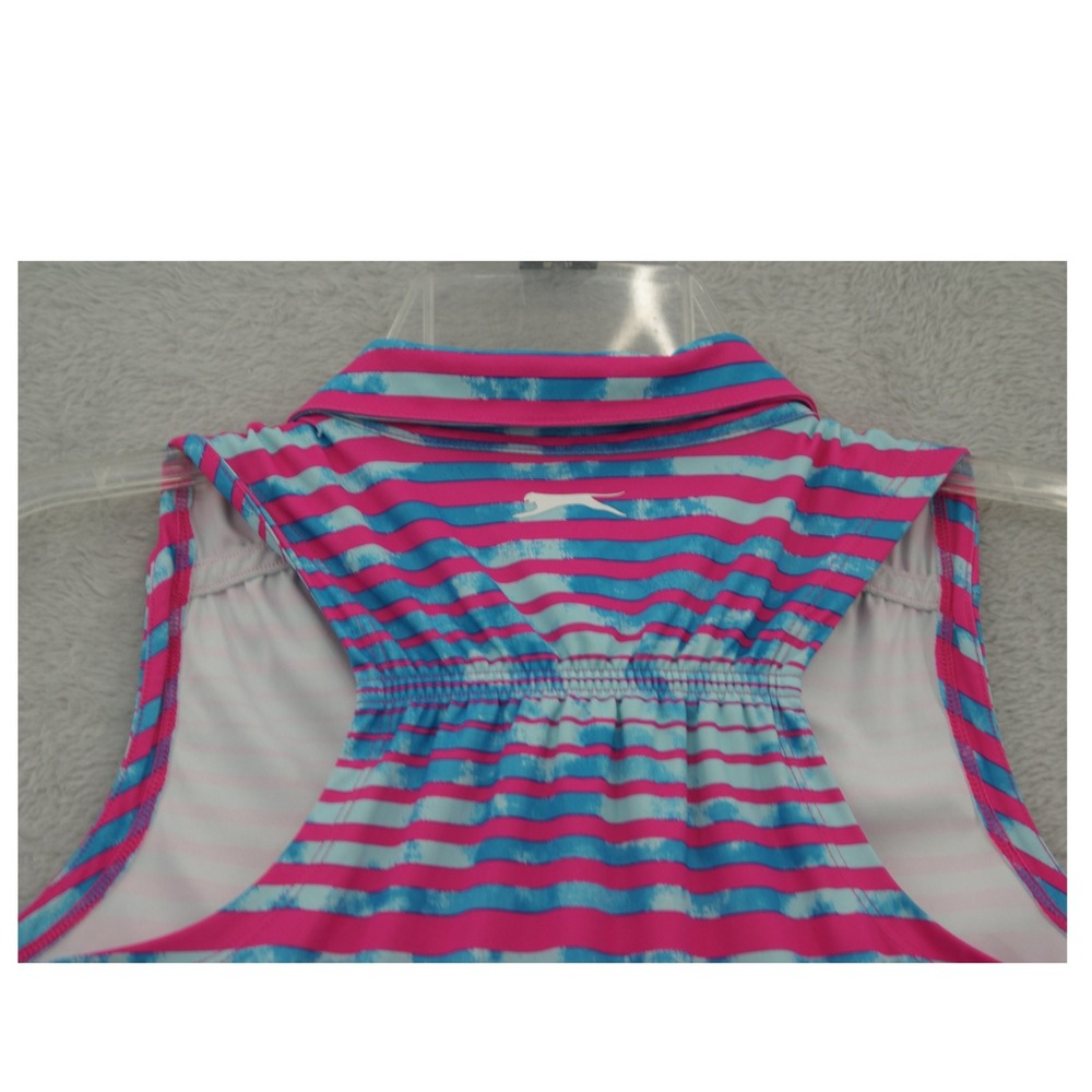 Slazenger Golf Womens XL Sleeveless Polo Shirt Pink Blue Striped Quarter Zip Top - Picture 5 of 8